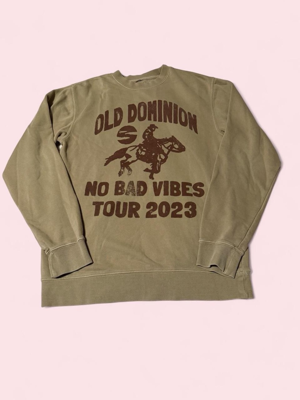 "No Bad Vibes" Tan Crewneck Sweater - Old Dominion Tour 2023
